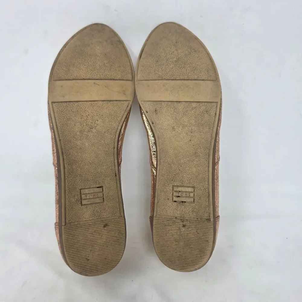 Toms Rose Gold Metallic Leather Ballet Flats Women's US 7 Slip On Shoes